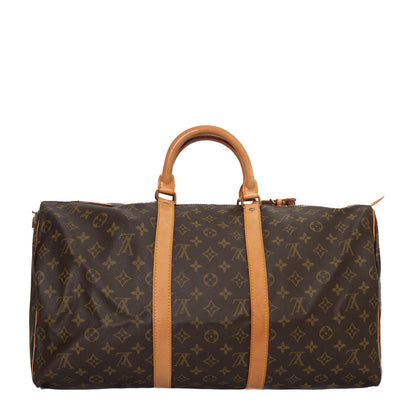 Sac Keepall 50 Vintage en toile monogramme marron