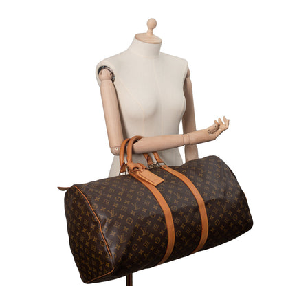 Sac Keepall 55 Vintage en toile monogramme marron