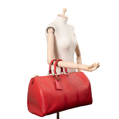 Sac Keepall 45 Vintage en cuir épi rouge