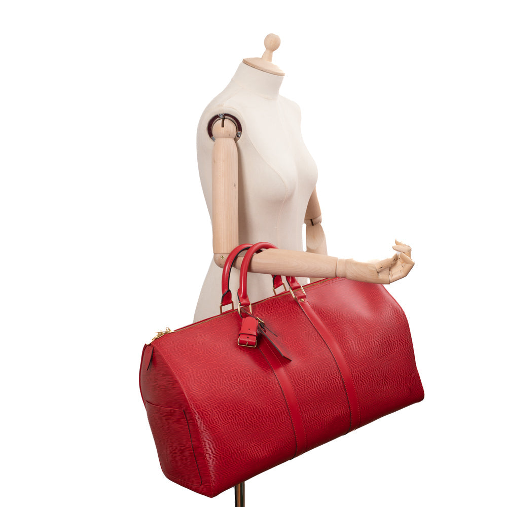 Sac Keepall 50 Vintage en cuir épi rouge