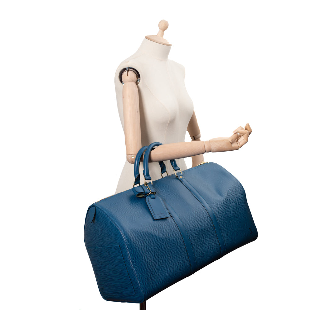Sac Keepall 50 Vintage en cuir épi bleu