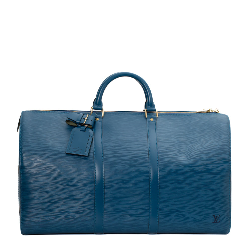 Sac Keepall 50 Vintage en cuir épi bleu