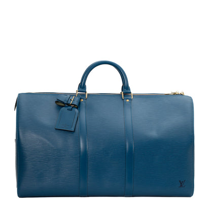 Sac Keepall 50 Vintage en cuir épi bleu