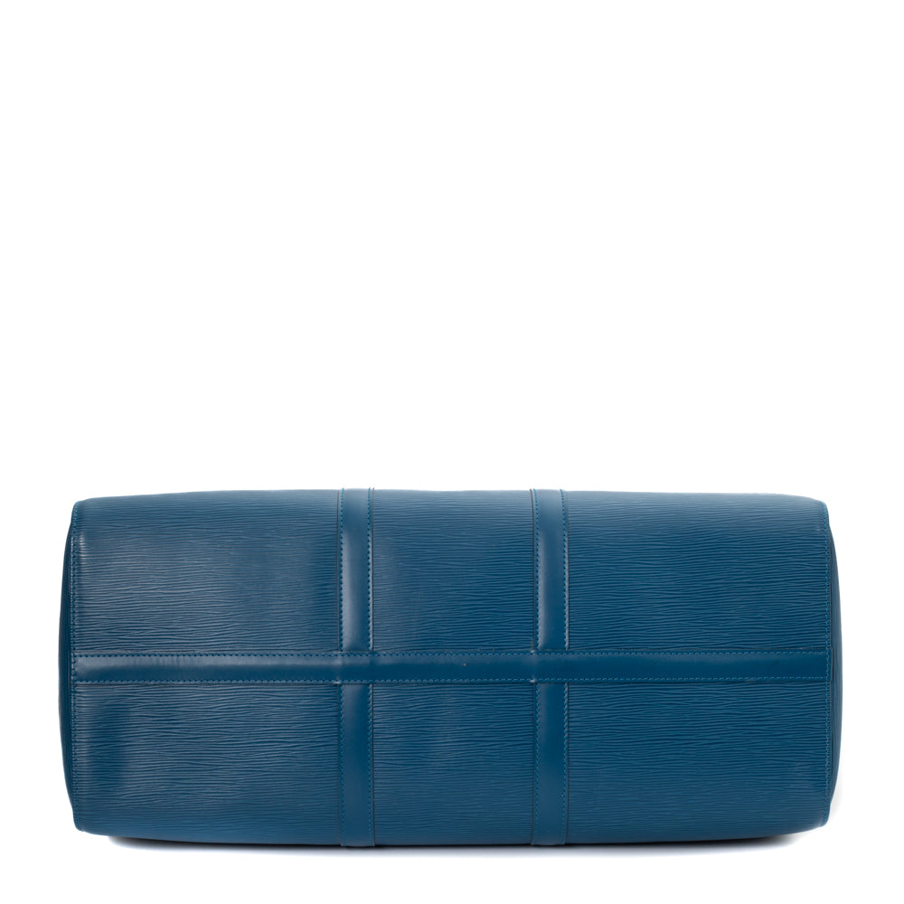 Sac Keepall 50 Vintage en cuir épi bleu
