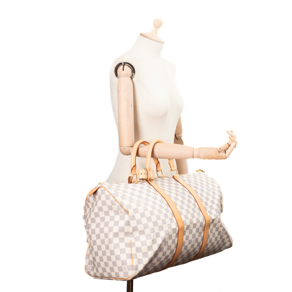 Sac Keepall 50 Vintage en toile damier azur