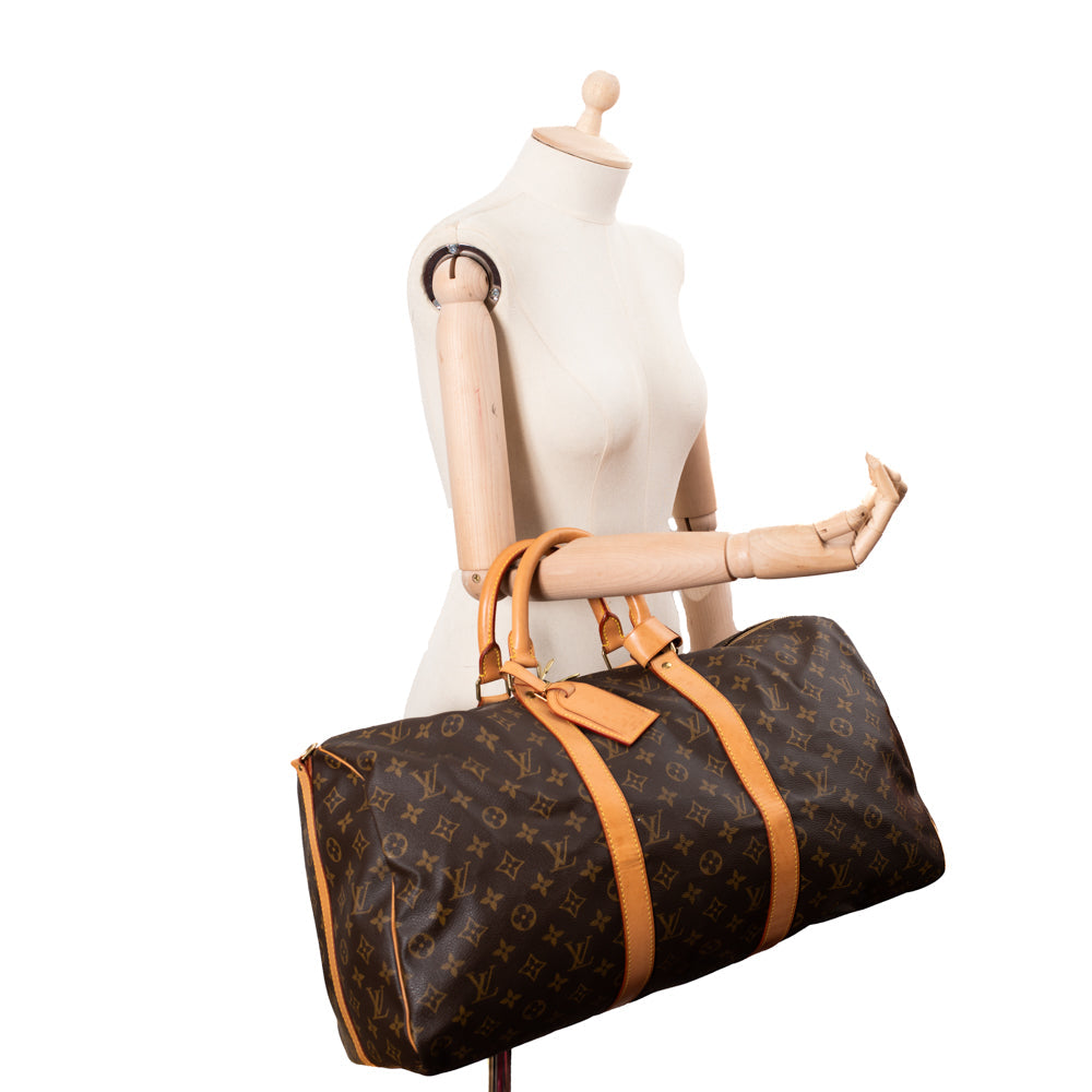 Sac Keepall 50 Vintage en toile monogram marron