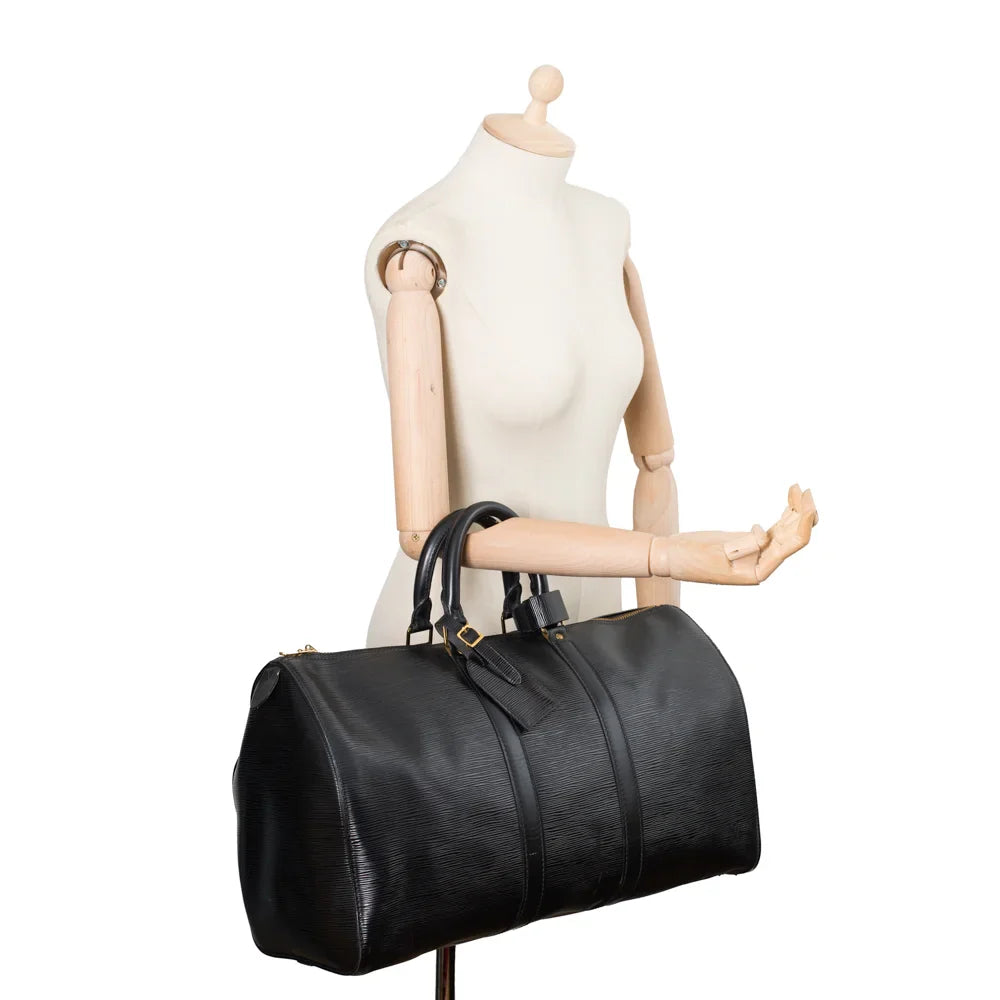 Sac Keepall 45 Vintage en cuir épi noir