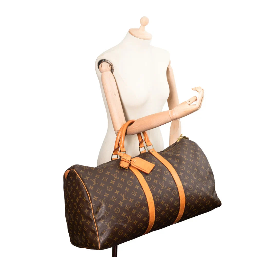 Sac Keepall 55 Vintage en toile monogram marron