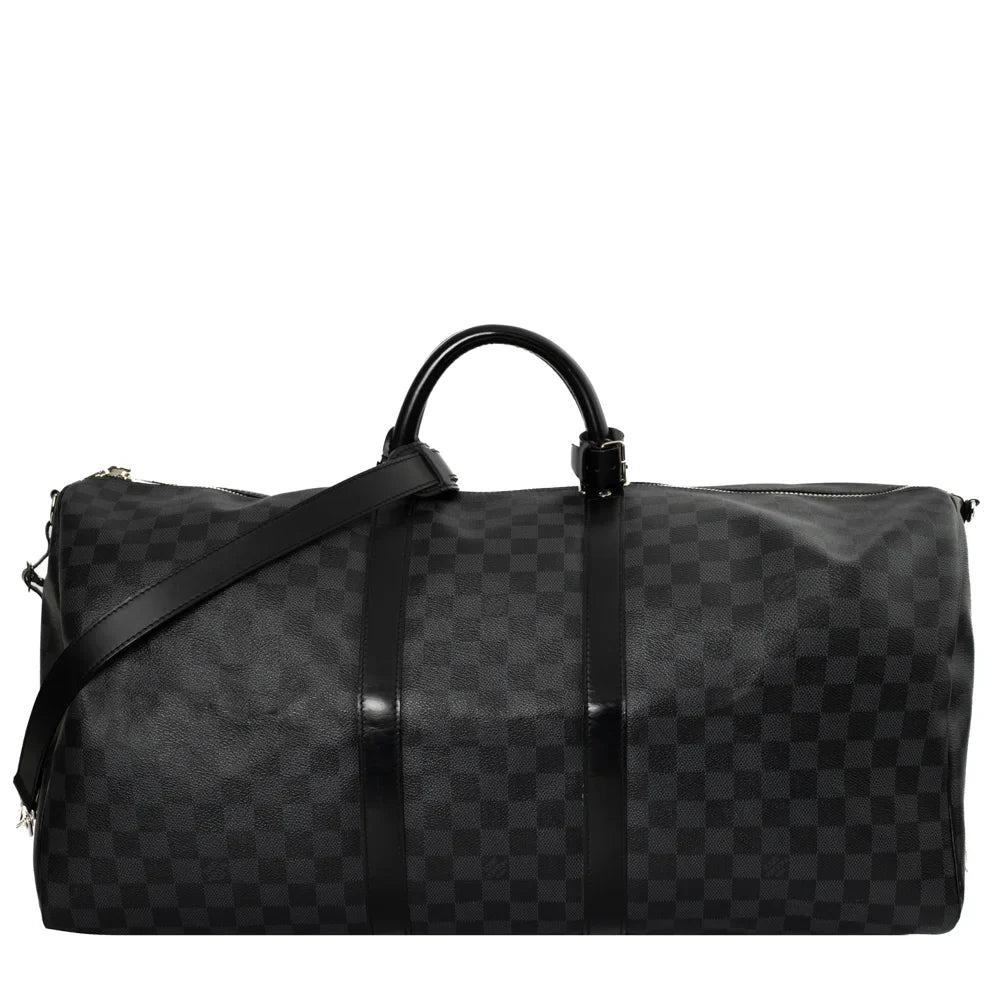 Sac Keepall 55 en toile damier gris