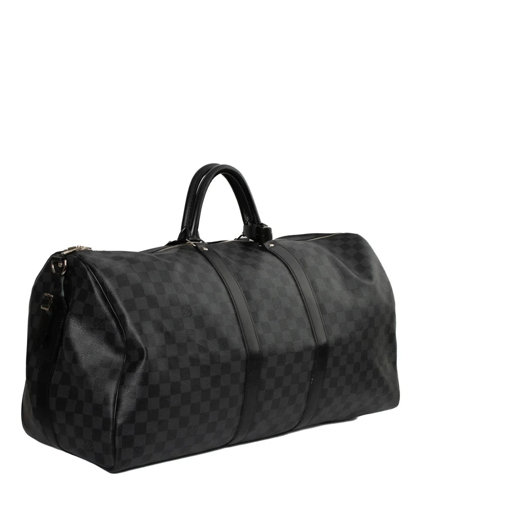 Sac Keepall 55 en toile damier gris