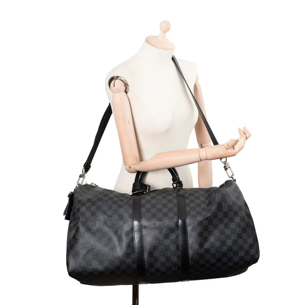 Sac Keepall 55 en toile damier gris
