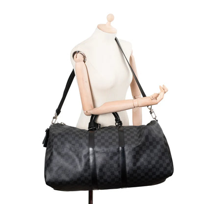Sac Keepall 55 en toile damier gris