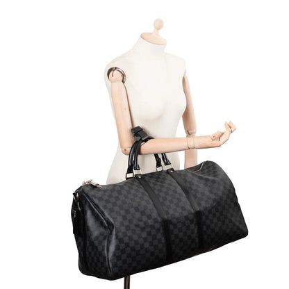 Sac Keepall 55 en toile damier gris