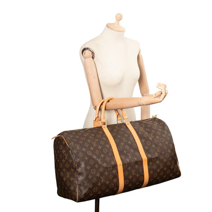 Sac Keepall 55 Vintage en toile monogram marron