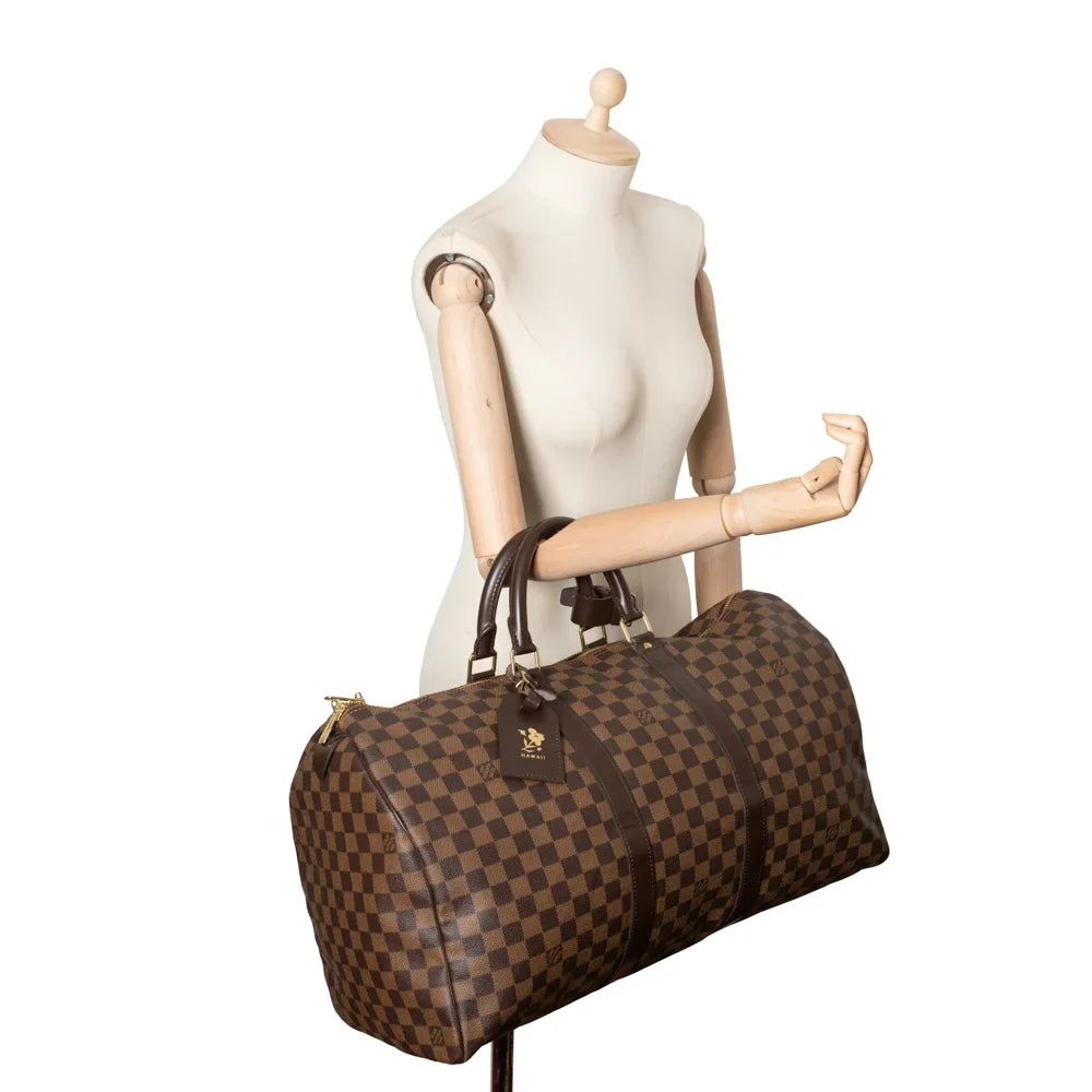 Sac Keepall 50 Vintage en toile damier ébène