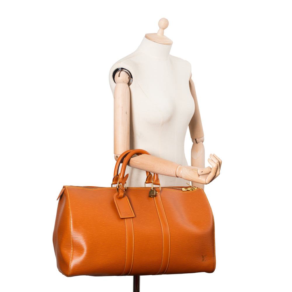 Sac Keepall 45 Vintage en cuir épi marron
