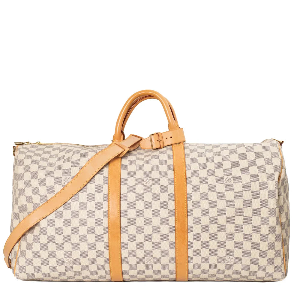 Sac Keepall 55 Vintage en toile damier azur