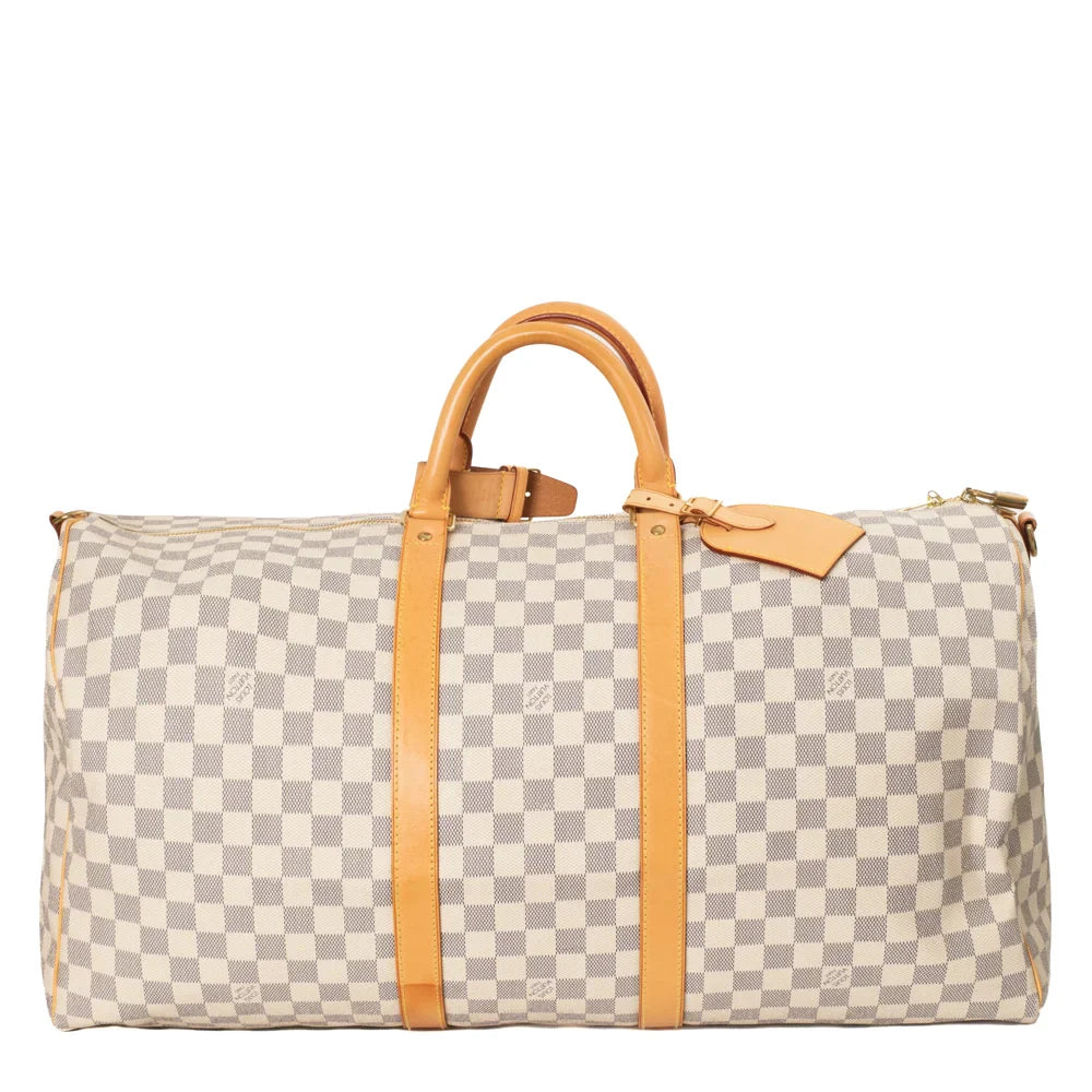 Sac Keepall 55 Vintage en toile damier azur