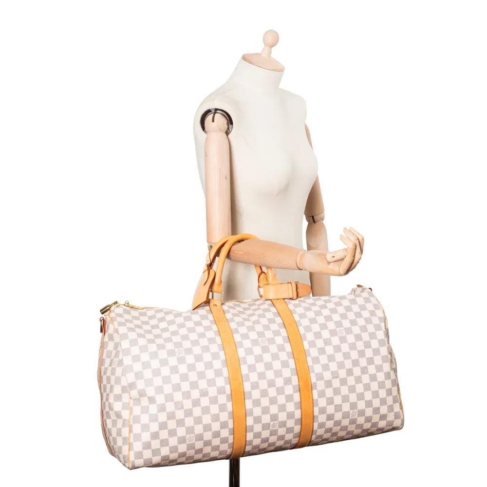 Sac Keepall 55 Vintage en toile damier azur