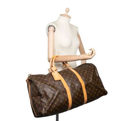 Sac Keepall 55 Vintage en toile monogram marron