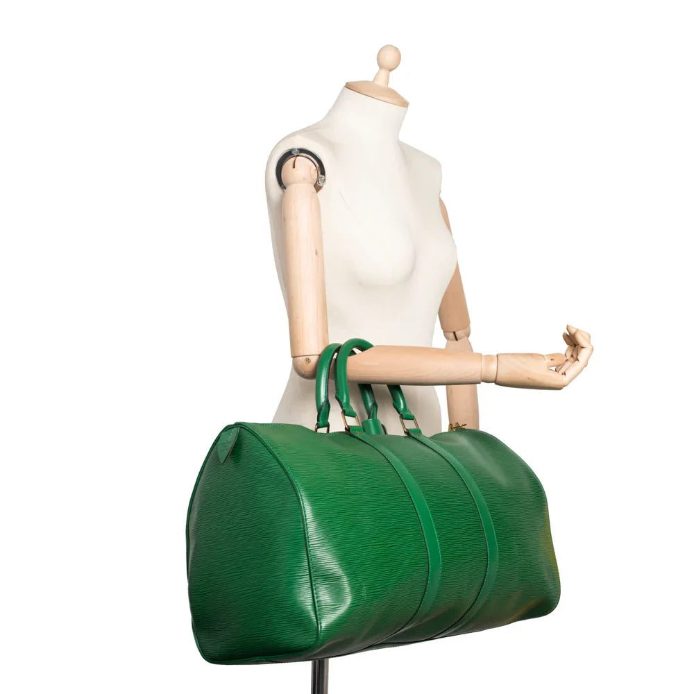 Sac Keepall 45 Vintage en cuir épi vert