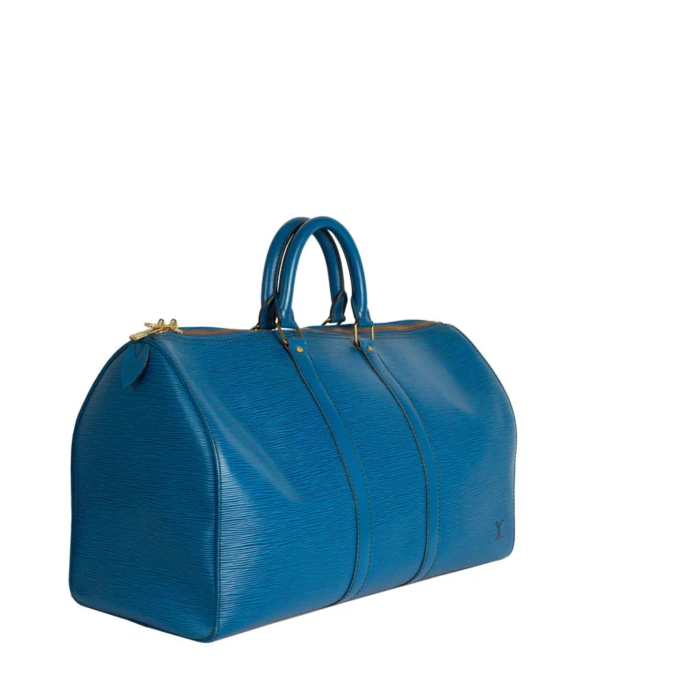 Sac Keepall 45 Vintage en cuir épi bleu