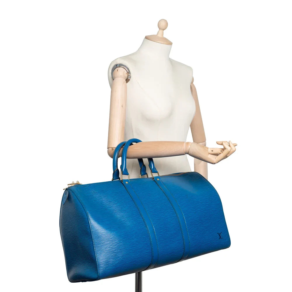 Sac Keepall 45 Vintage en cuir épi bleu