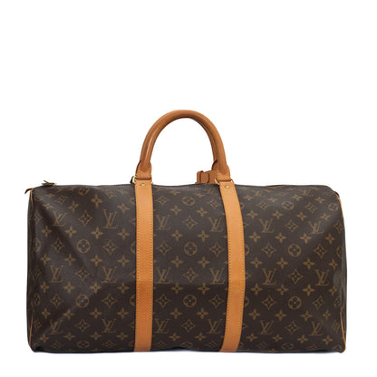 Sac Keepall 50 Vintage en toile monogramme marron