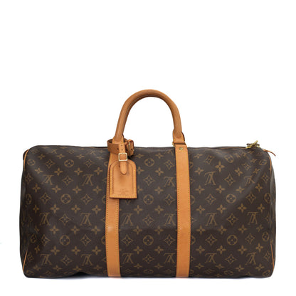 Sac Keepall 50 Vintage en toile monogramme marron