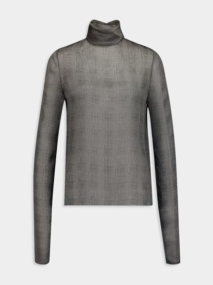 Turtleneck Blouse In Prince Of Wales Silk Charmeuse
