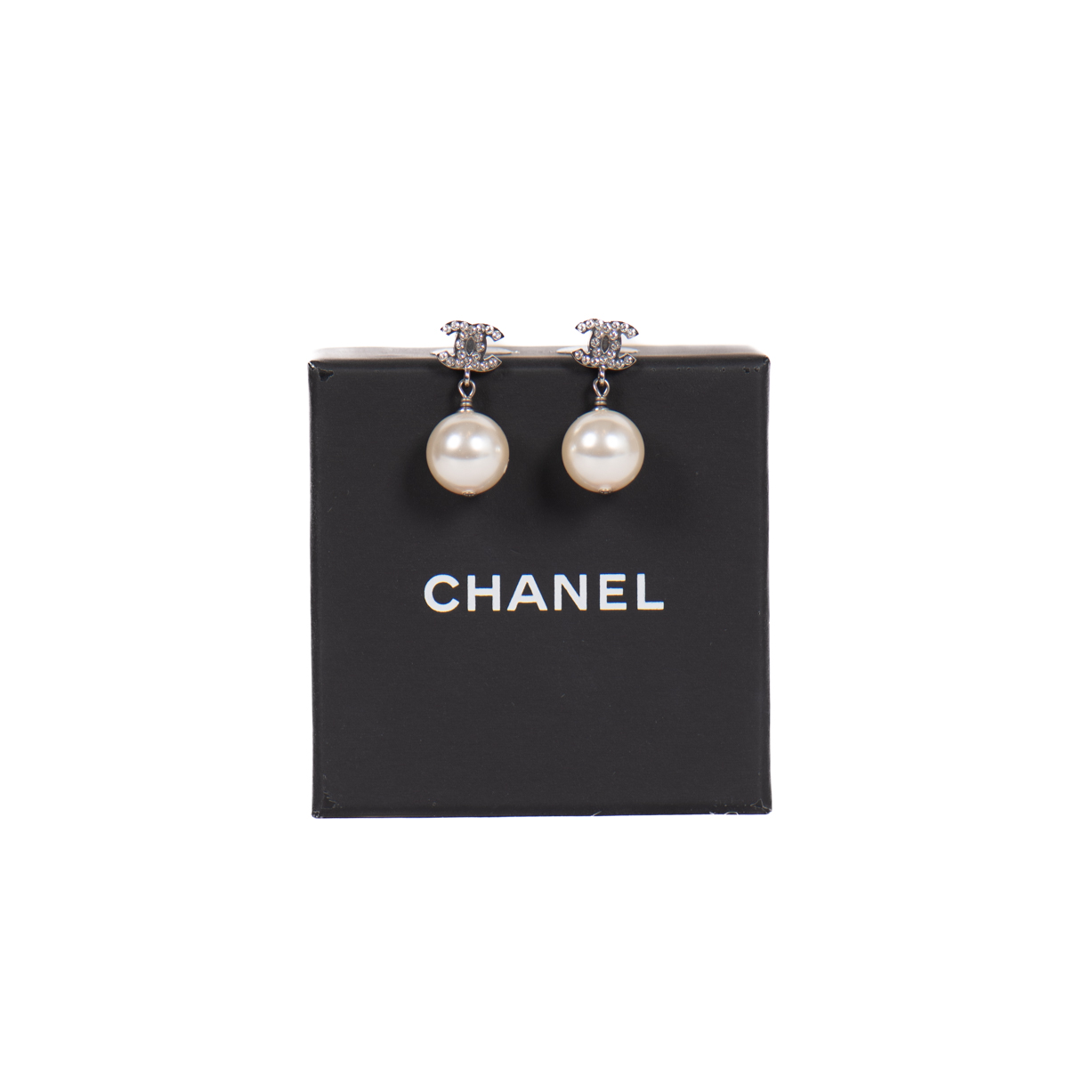 Chanel Faux Pearl and Crystal CC Drop Earrings