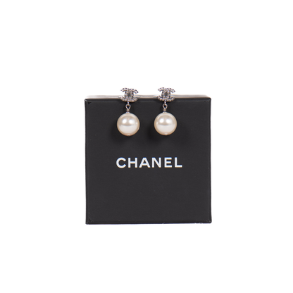 Chanel Faux Pearl and Crystal CC Drop Earrings