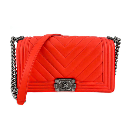 Chanel Boy Chevron Red Ruthenium