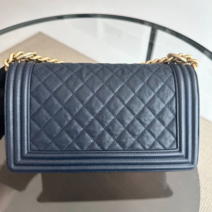 *Series 27, 2019* Boy Caviar Old Medium 25CM Quilted Calfskin Dark Blue GHW No 27  S$5,600