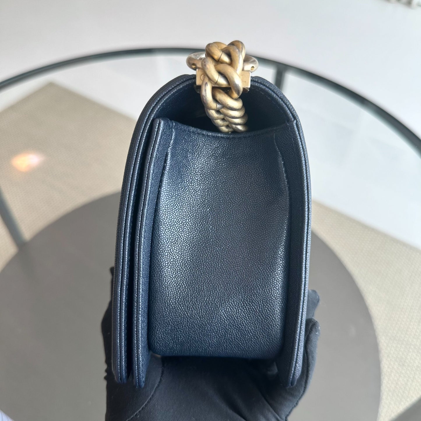 *Series 27, 2019* Boy Caviar Old Medium 25CM Quilted Calfskin Dark Blue GHW No 27  S$5,600