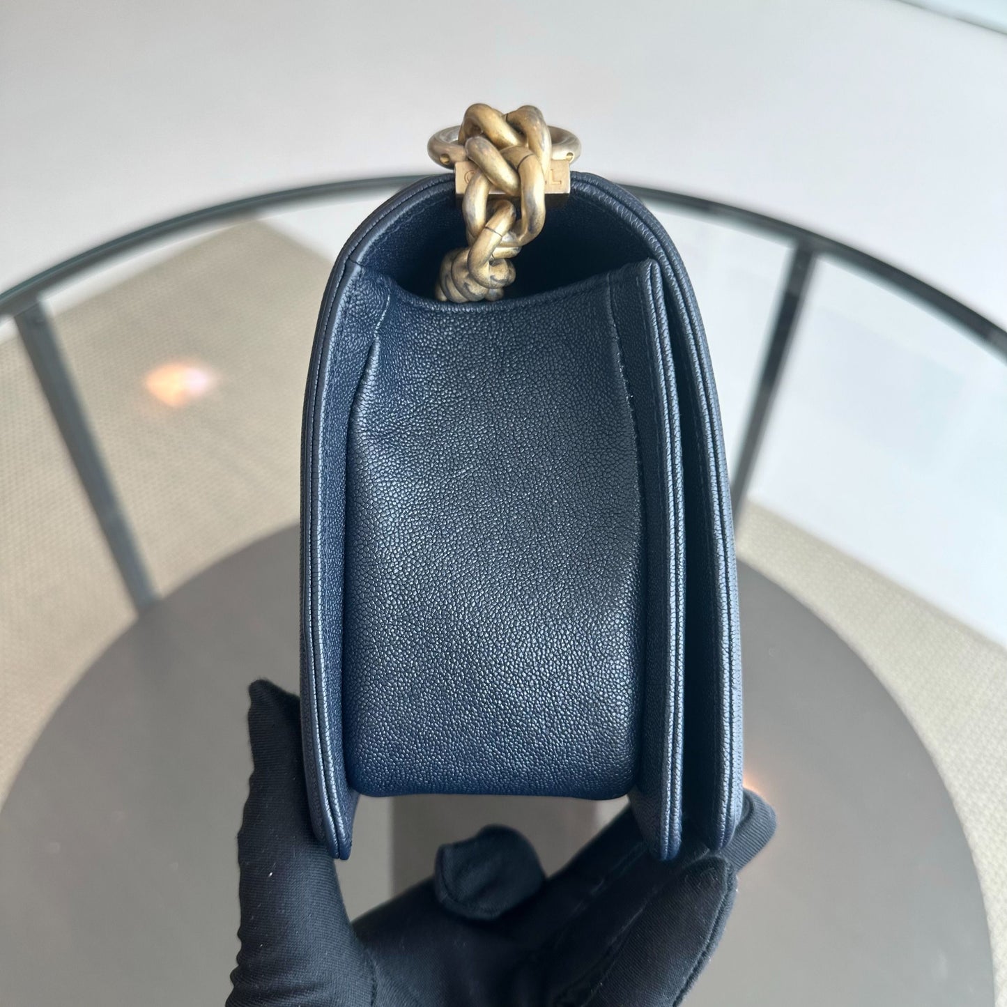 *Series 27, 2019* Boy Caviar Old Medium 25CM Quilted Calfskin Dark Blue GHW No 27  S$5,600