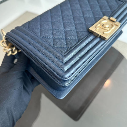 *Series 27, 2019* Boy Caviar Old Medium 25CM Quilted Calfskin Dark Blue GHW No 27  S$5,600