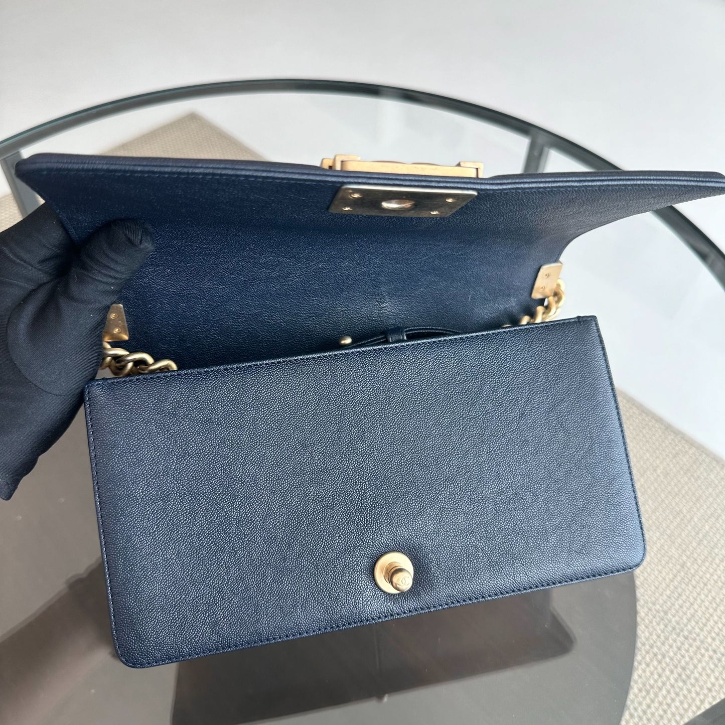 *Series 27, 2019* Boy Caviar Old Medium 25CM Quilted Calfskin Dark Blue GHW No 27  S$5,600