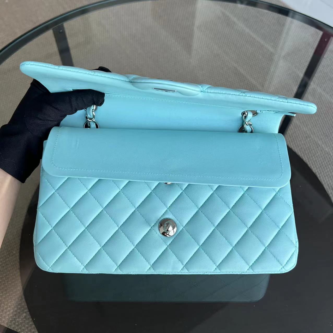 *Series 27* Double Flap Quilted Lambskin Tiffany Blue Silver Hardware Series 27