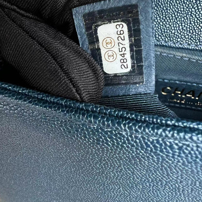 *Series 28, 2019* Caviar Boy Small 20CM Chevron Grained Calfskin Dark Blue Leboy Golden Hardware Series 28