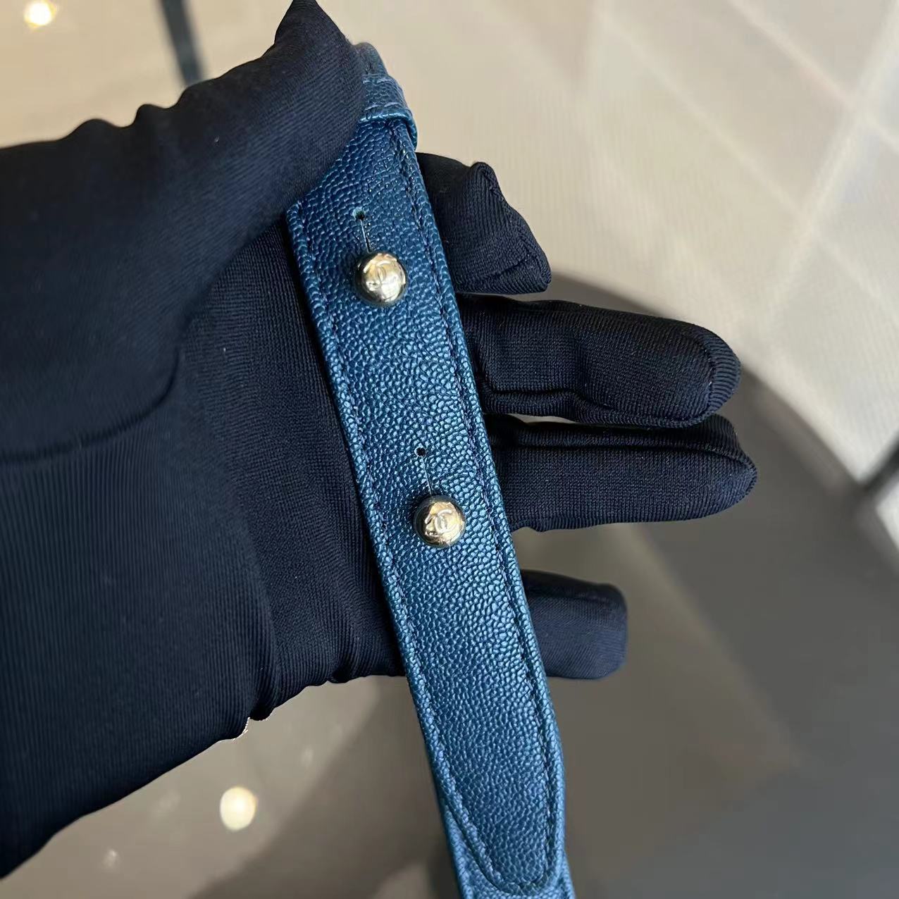 *Series 28, 2019* Caviar Boy Small 20CM Chevron Grained Calfskin Dark Blue Leboy Golden Hardware Series 28