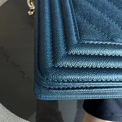 *Series 28, 2019* Caviar Boy Small 20CM Chevron Grained Calfskin Dark Blue Leboy Golden Hardware Series 28