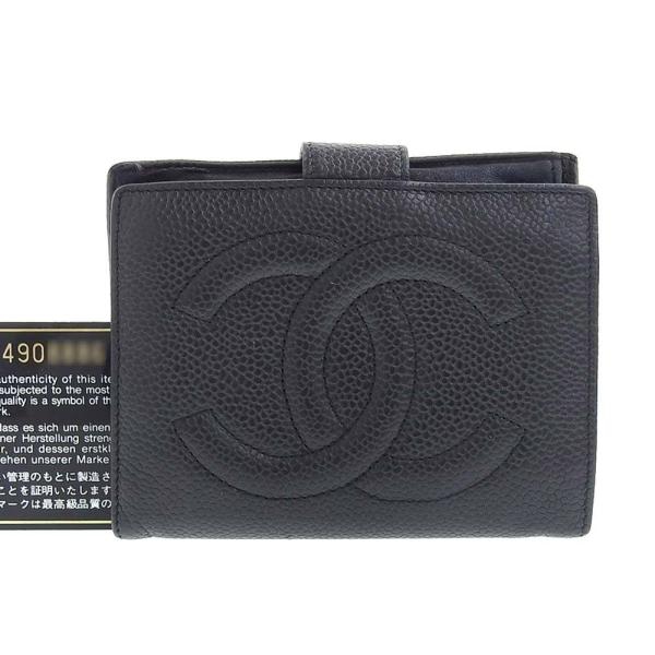 Chanel CC Caviar Bifold Wallet Leather Short Wallet in Fair condition