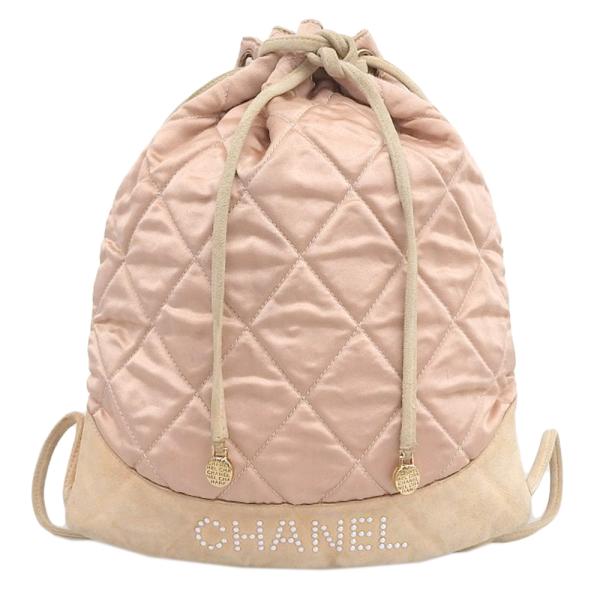 Chanel Quilted Satin Drawstring Backpack Canvas Backpack in Good condition