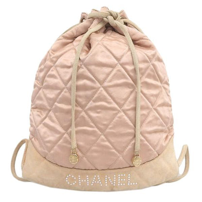 Chanel Quilted Satin Drawstring Backpack Canvas Backpack in Good condition