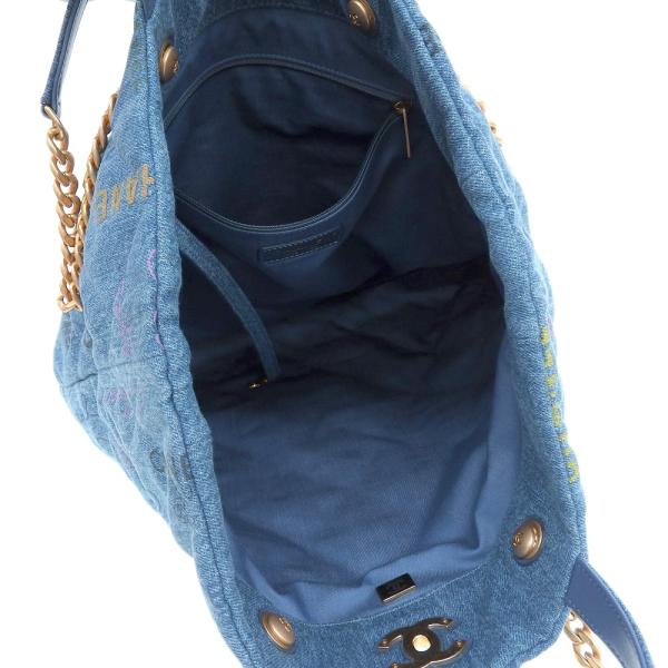 Chanel CC Quilted Denim Mood Maxi Shopping Bag Denim Tote Bag AS3128 in Good condition