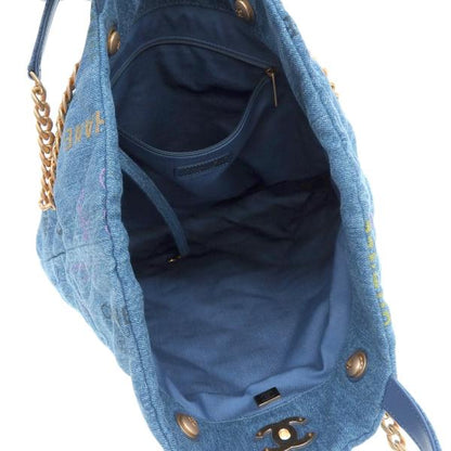 Chanel CC Quilted Denim Mood Maxi Shopping Bag Denim Tote Bag AS3128 in Good condition