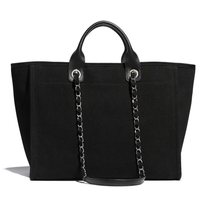Chanel Deauville Fabric Tote Black Gray