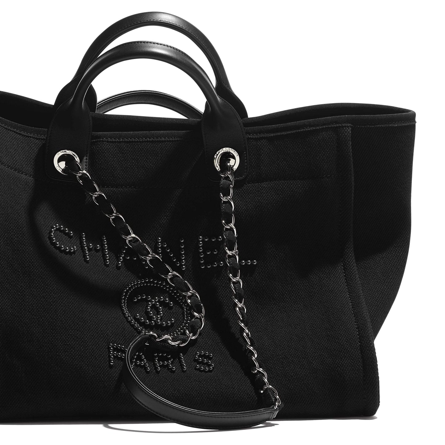 Chanel Deauville Fabric Tote Black Gray