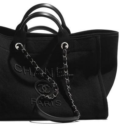 Chanel Deauville Fabric Tote Black Gray
